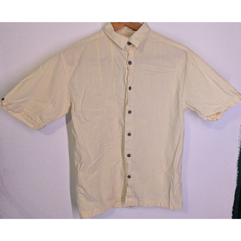 Cafe Luna Adult Mens Button Up Shirt Yellow Size S Small (846m)